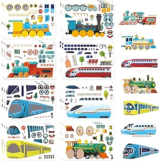 DUJAA 24 Sheets Train Stickers for Kids, Make Your Own Steam, Freight, Bullet Trolley Trains Stickers for Toddlers, Train Party Favors, DIY Craft Great Birthday Classroom Teacher Reward