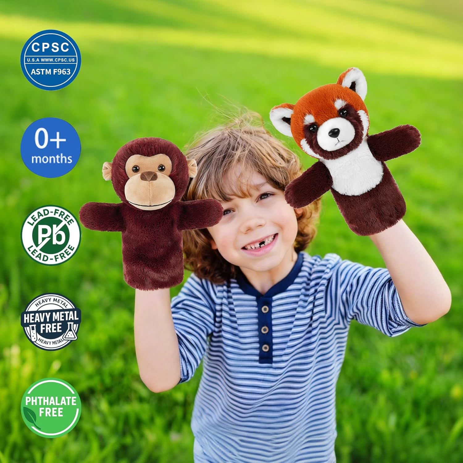 Monkey Plush Puppet for Kids Plush Animal Stuffed Toy Soft Adult Size Hand Puppet Jungle Forest Friends Interactive Role Play Family Fun Gift Birthday Party Favor