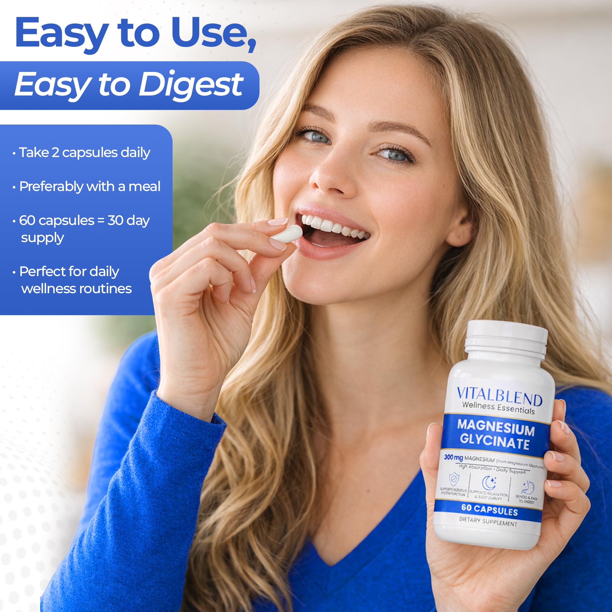 Magnesium Glycinate 300mg Capsules – Chelated Magnesium Supplement for Sleep, Relaxation & Muscle Function Support – Gentle on Stomach, Non-GMO, Lab Tested, 60 Capsules — Amazon image 8
