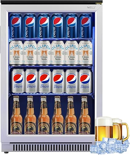 Weili Refrigerador de bebidas integrado de 15 pulgadas con cerradura y puerta de vidrio, 127 latas bajo mostrador refrigerador de bebidas para