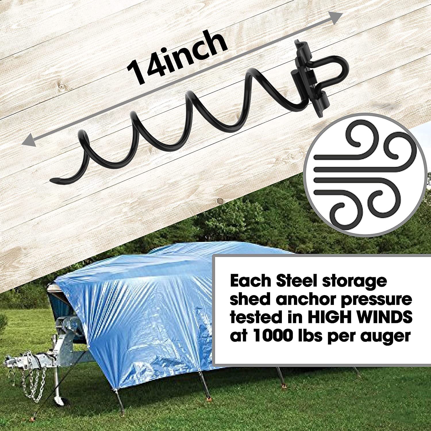 Eurmax USA 4-Pc Pack Spiral Stakes Heavy Duty Anchor Kit Ice Screw Anchor for Trampoline, Tents, tarps, Canopies,car Ports,Dog tie Out and etc Bonus Tie Down Straps 4-Pc Pack (Black)