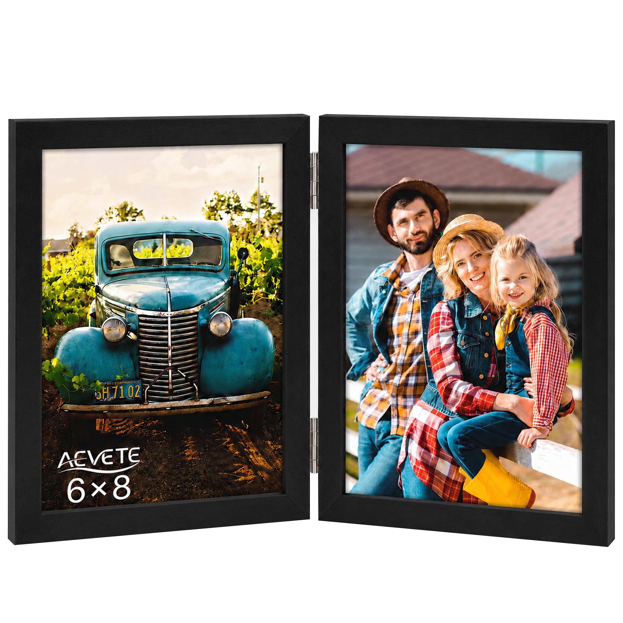Cadre photo pliable 15x20 cm en bois noir pour double portrait