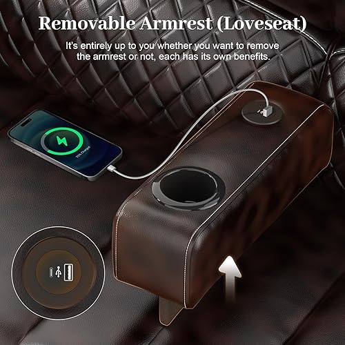 Miniatura 6 de Juego de sofá reclinable de 3 plazas con cojín de 2 niveles, 3+1 piezas en la sala de estar, sofá reclinable de 3 plazas de cuero con consola