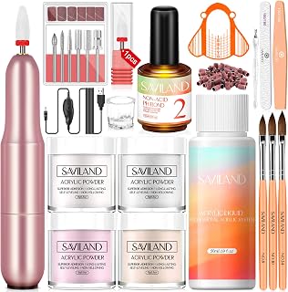 Saviland Professional Acrylic Nail Kit with Electric Nail Drill - 15g Pink/Clear/White/Nudes Acrylic Powder and Liquid Set Acrylic nail Brushes Nail Acrylic Kit Acrylic Set Salon DIY Acrylic Nails Set