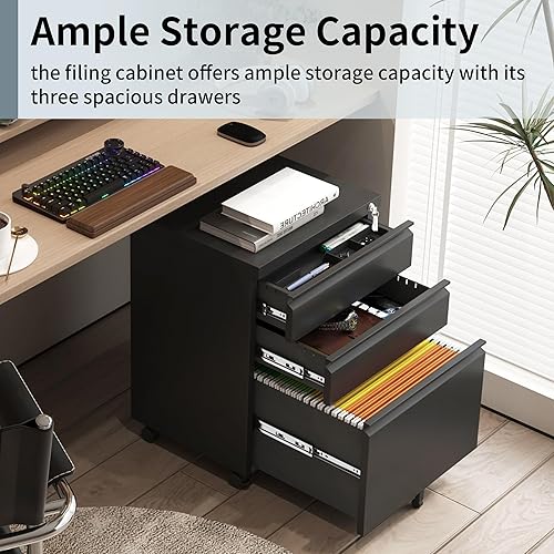 Miniatura 4 de Archivador de 3 cajones para oficina en casa, archivador móvil debajo del escritorio con cerradura para tamaño A4tamaño cartatamaño legal,