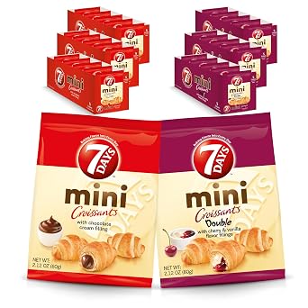 7Days Mini Croissant Pouches، 30-Count Variety 15 Chocolate، 15 Cherry Vanilla، Individual Size Snack Bag، On The Go Bakery Snacks 2.12oz، Pack of 30
