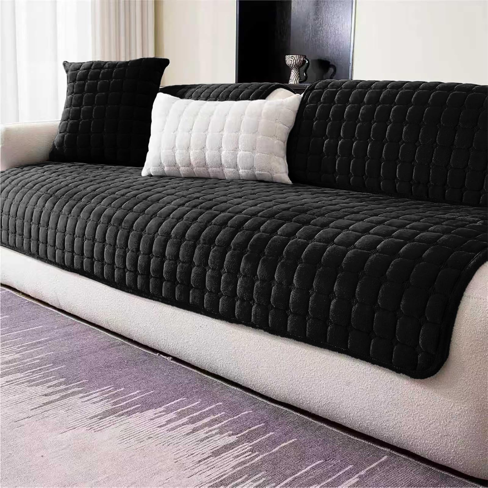 LINGKY Soft Flannel Sofa Covers Washable - Sofa Cushion Covers, Non-Slip Sofa Cover 1 2 3 Seater Couch Covers for Sectional Sofa, Sofa Slipcovers L Shape Furniture Protector (Black, 110x110cm) — image 1