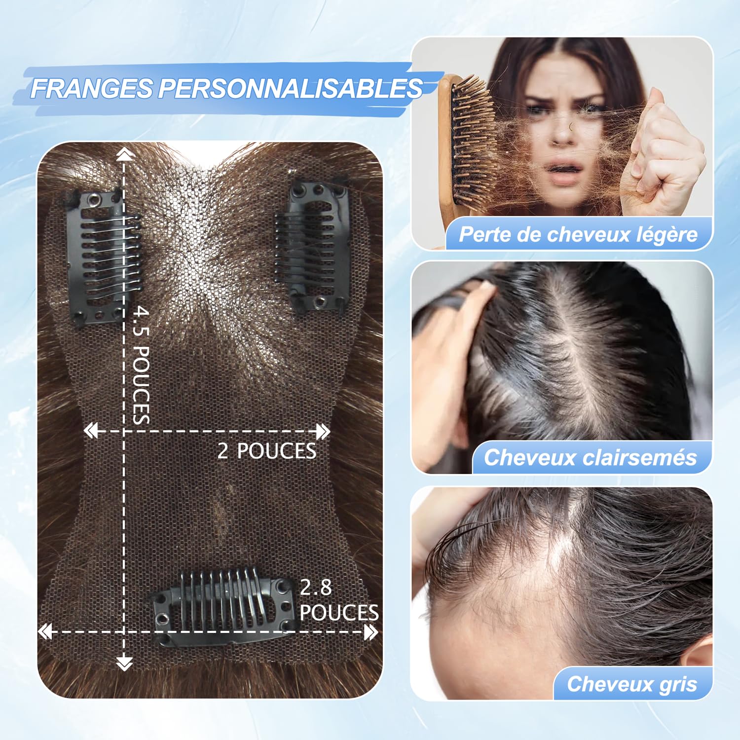 WORLDSTAR Postiche Cheveux Naturel,Frange Française à Clips,15g,10Pouces