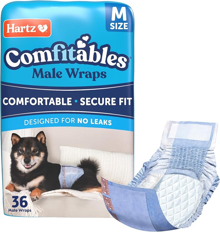 Hartz Comfitables Disposable Male Dog Wraps Stretchy Waistband, M 36 Count | Comfortable & Secure Fit, Easy to Put On, Super Absorbent, Breathable Material, FlashDry Technology, Leak Shield