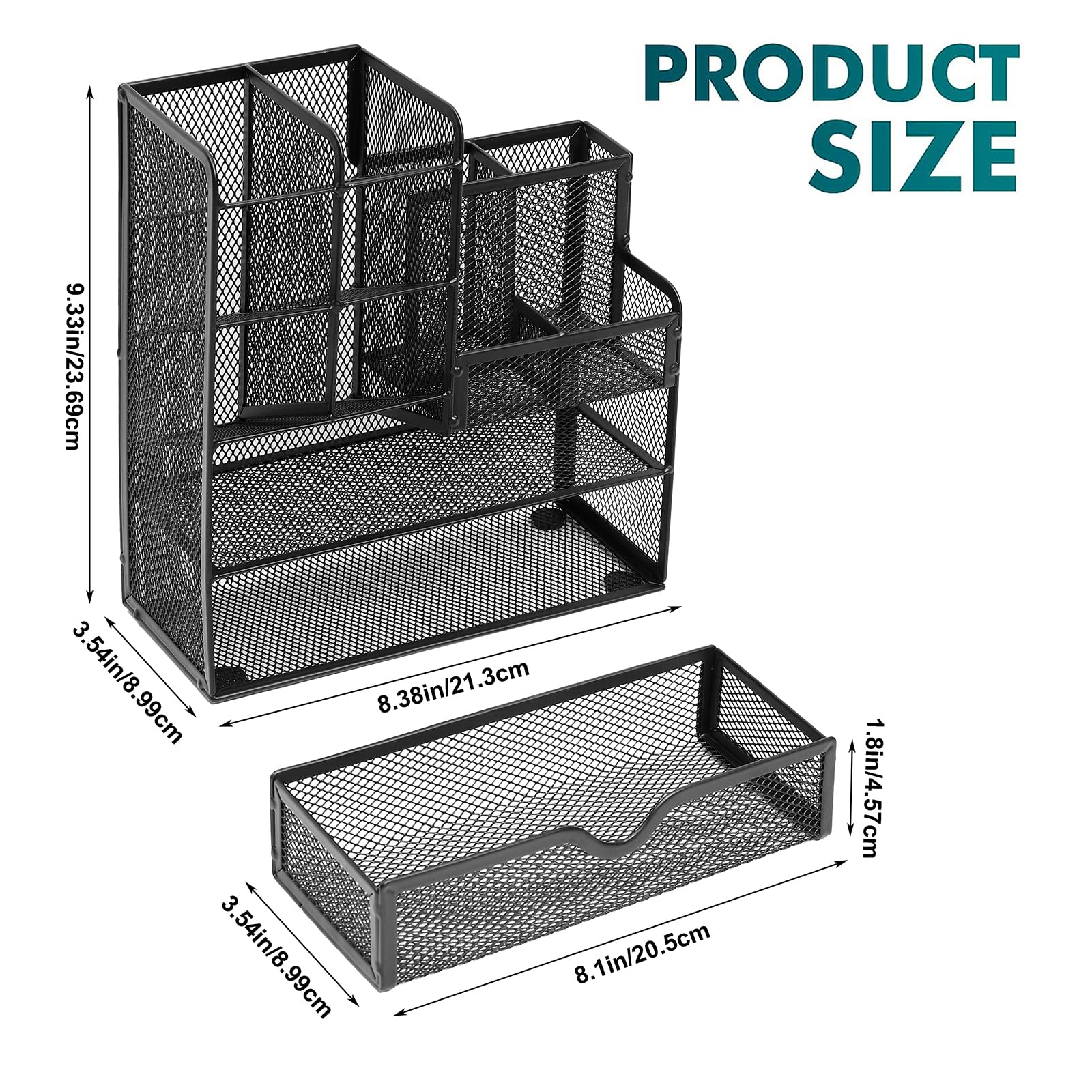 Vikmyer Mesh Pen Holder Organizer with Drawer - Image 2