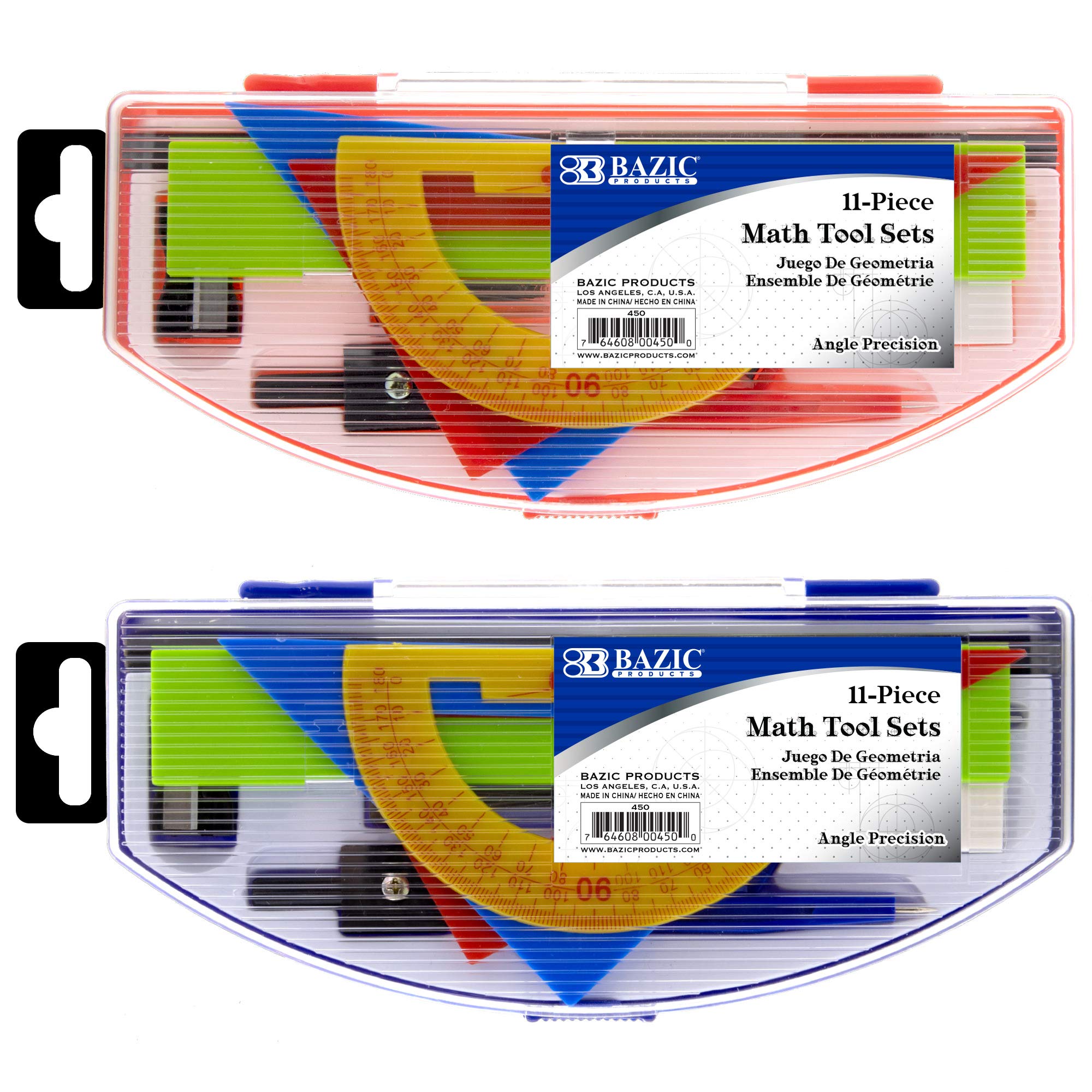 BAZIC Products Geometry Set – 11 Pieces of Math Tool Sets, All-in-One Geometry Tools for Engineering, Architecture, Art, and Design, Ideal Use for