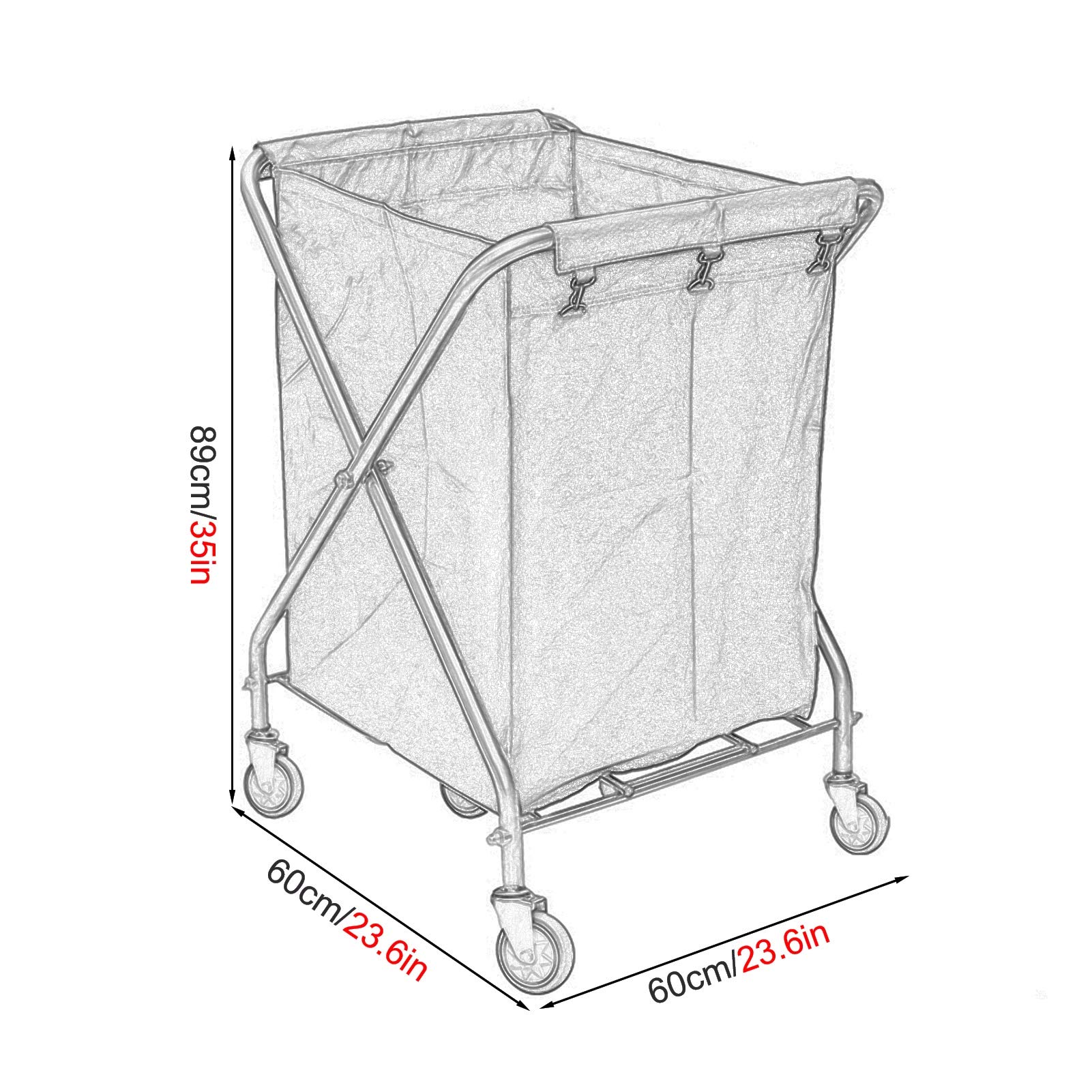 DFEDHF Trolleys,Cart Trolley Space Saving Cart, Foldable Laundry Sorter Hamper Trolley with Removable Washable Bag, Stainless Steel Frames, Blue(Gray)
