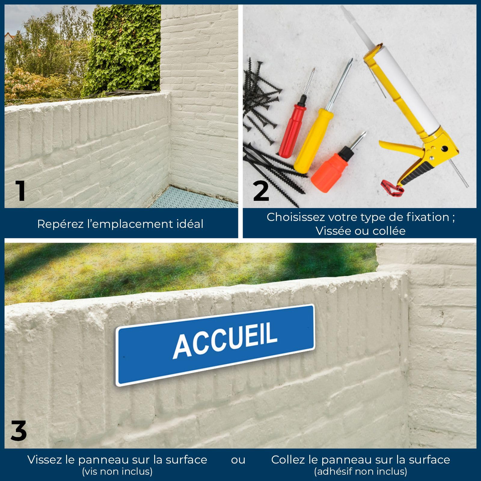 Panneau de signalisation pour camping "ACCUEIL Droite" - 48 x 10 cm - Bleu