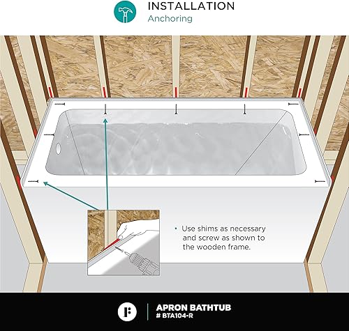 Miniatura 122 de Fine Fixtures Acrílico, bañera de fibra de vidrio con delantal integral frontal en blanco brillante, drenaje a mano derecha, 48 x 32 pulgadas