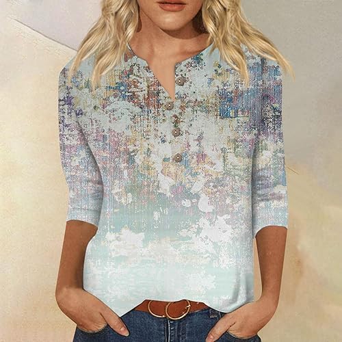 Miniatura 2 de FQZWONG Camisetas de manga 34 para mujer, camisetas Henley de moda, ropa de otoño, blusas casuales para vacaciones, sudaderas vintage