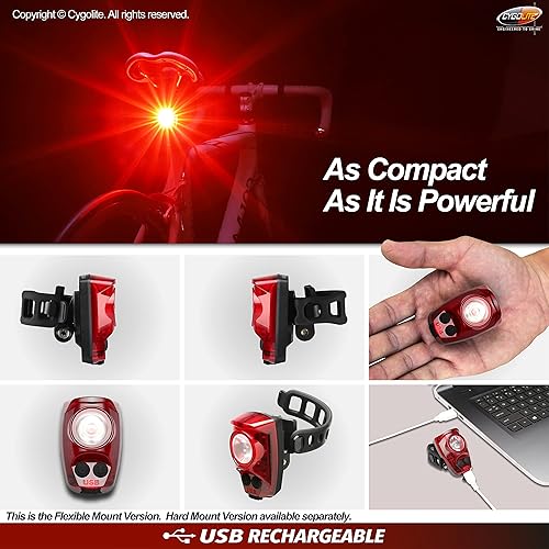 Miniatura 5 de Cygolite Hotshot Pro - Modelos de luz trasera de bicicleta de 200 y 150 lúmenes, estilos de montaje duro y flexible, 6 modos de noche y día,
