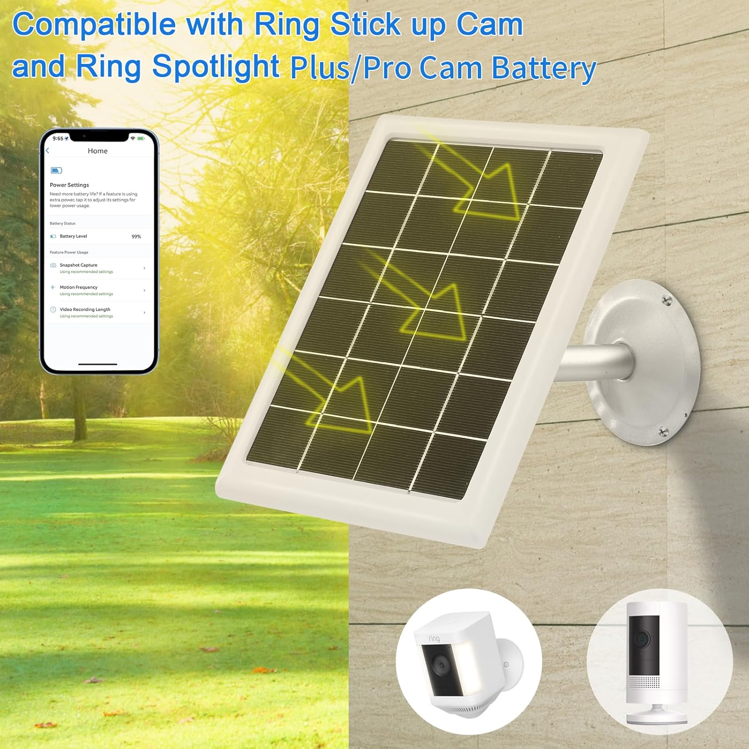 Ring Camera Solar Panel Charger, Compatible with Stick Up Cam, Stick Up Cam Pro, Spotlight Cam Plus, Spotlight Cam Pro, TypeC and Ring Barrel DC Plug, 6W5V (1Pack) (3)