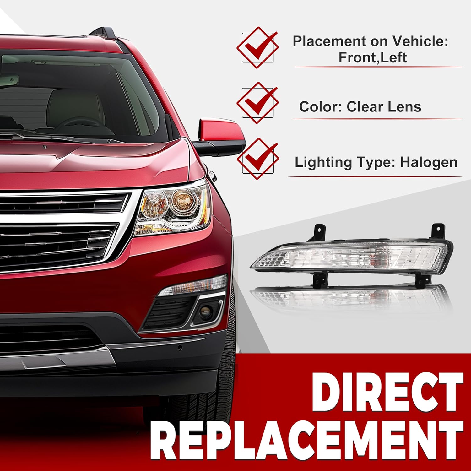 HECASA Left Turn Signal Light Compatible with 2013-2017 Chevy Chevrolet Traverse LS LT LTZ Premier Running Light w/Bulb Signal Lamp Replacement for 23305608 GM2530135 Clear Lens - Driver Side