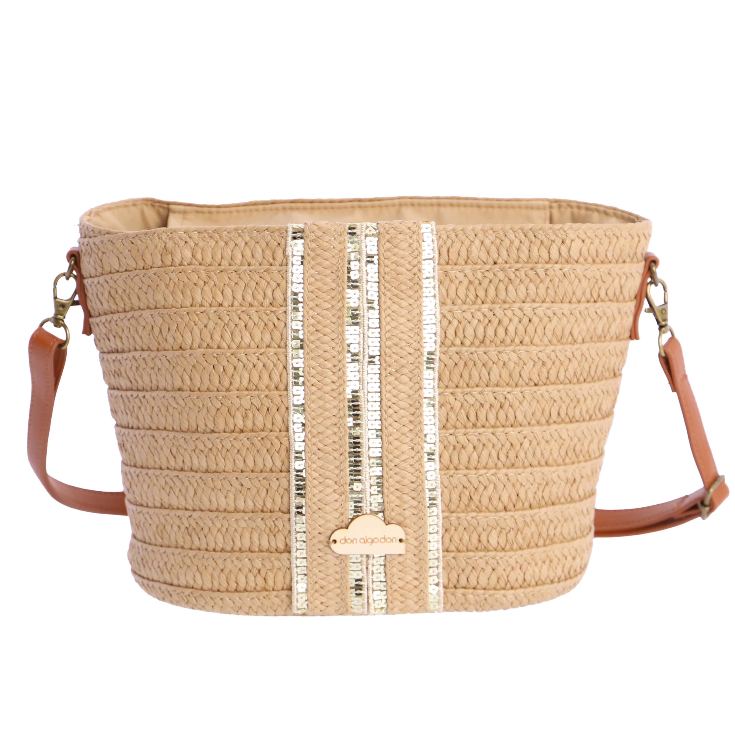 DON ALGODON Bolso bandolera mujer - Bolso playa mujer - Bolso mujer verano - Bolso rafia mujer - Bolsa playa para mujer - Bolso mimbre mujer hecho a mano ideal para la playa, Viana