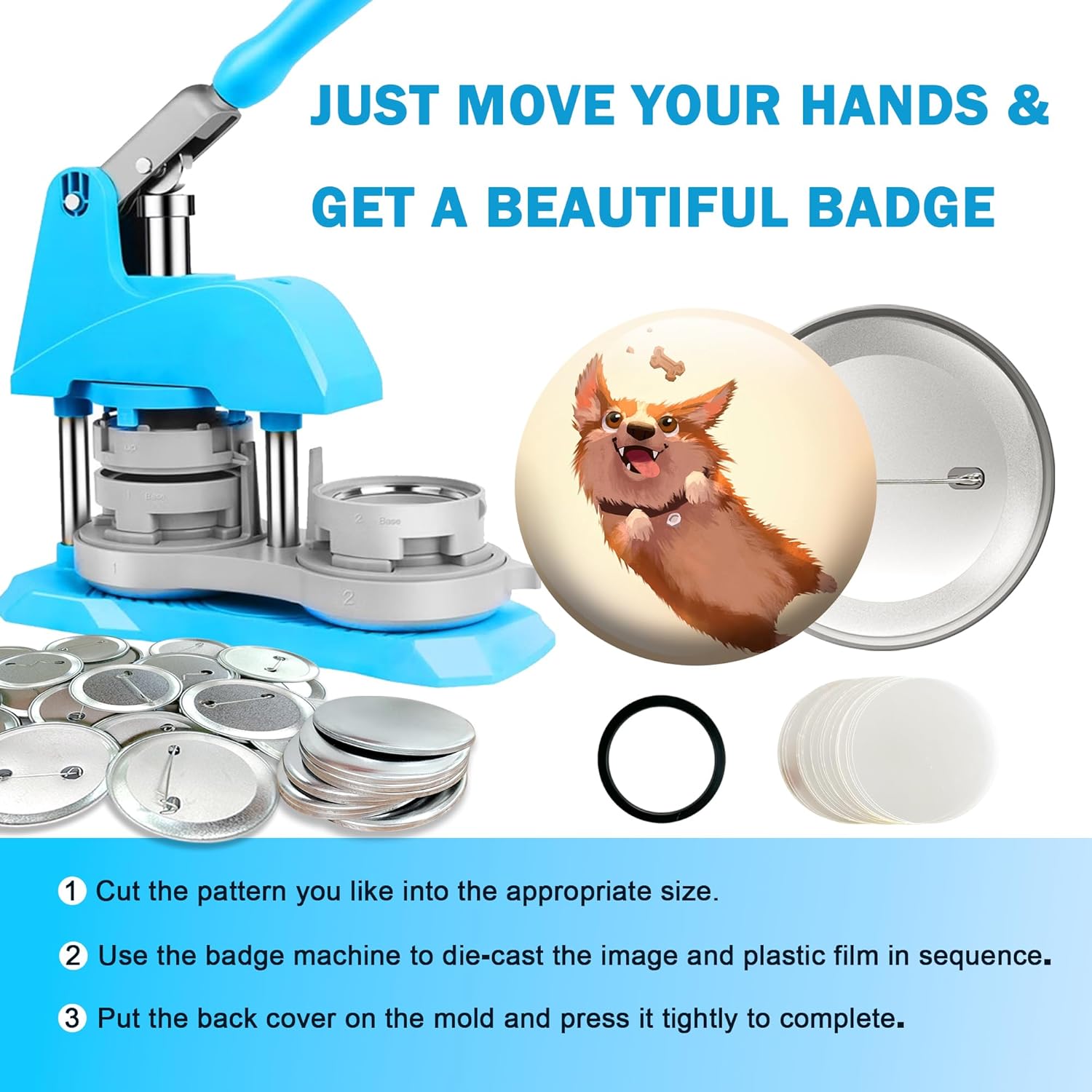 600 PCS Button Maker Supplies 58mm/2.28 inch Button Supplies, 200pcs Rust-Proof Metal Cover & Dutch Pin Back Cover & Clear Films for DIY Pin Badge Machine