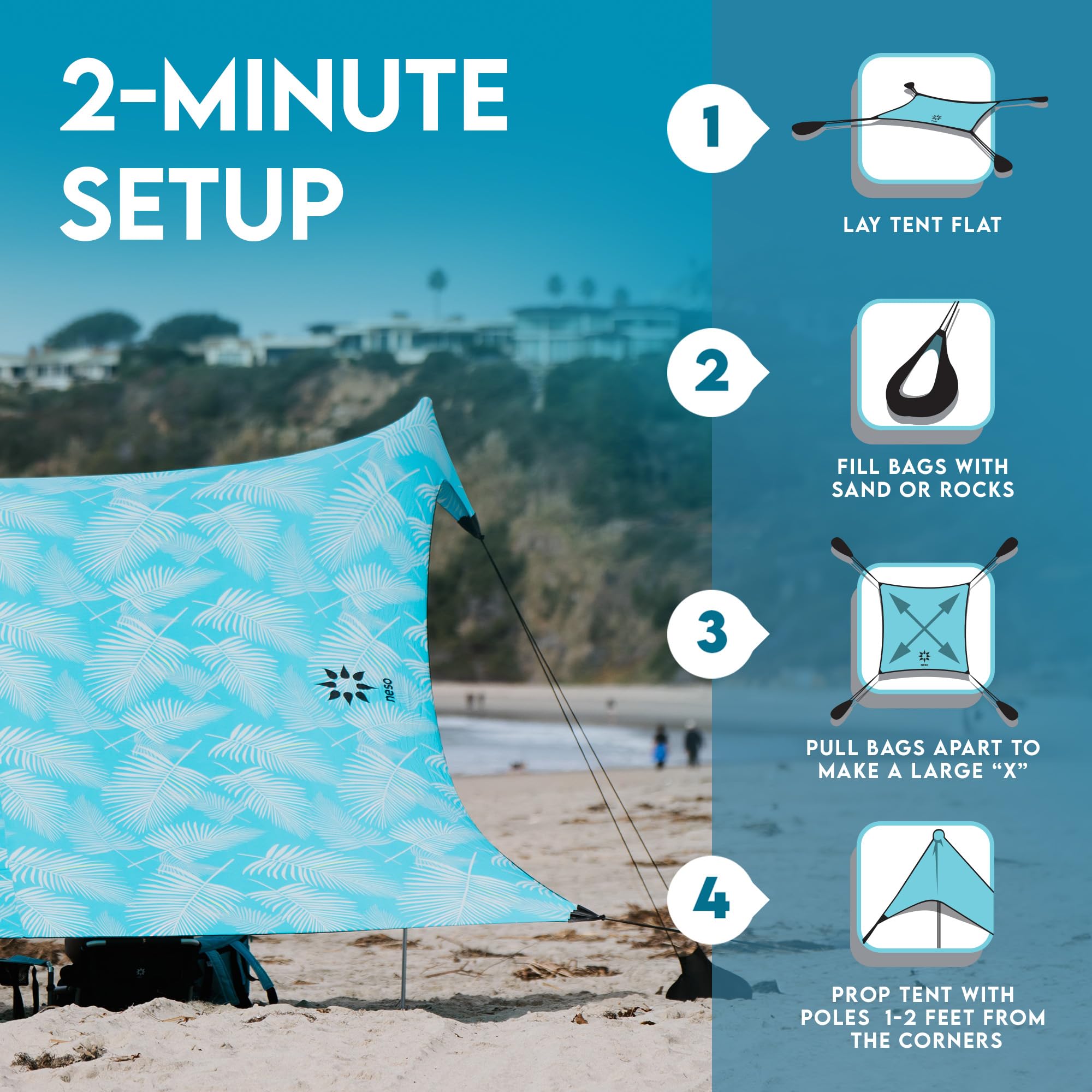 Tenda gigante della spiaggia di Neso Tents, alta 2,5 metri, 3,4 m (11 piedi) x 3,4 m (11 piedi), angoli rinforzati e tasca più fresca