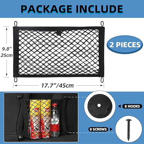 Miniatura 5 de Red de carga de malla universal para almacenamiento de maletero de automóvil, paquete de 2 bolsas elásticas pequeñas de red de carga organizadora,