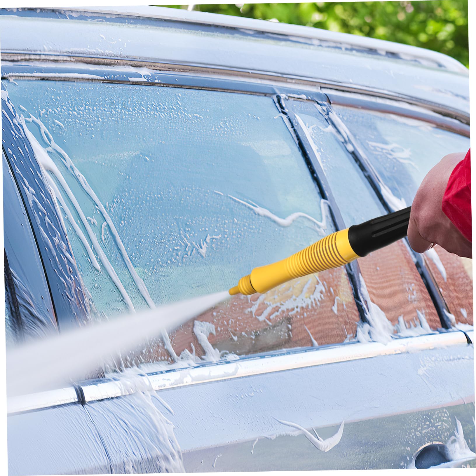 OUNONA Brosse de Lavage de Voiture Automatique Rotative Forte Absorption d'eau avec Manche Long en Chenille et PP Protège la Peinture, Nettoyage des Vitres et Sols