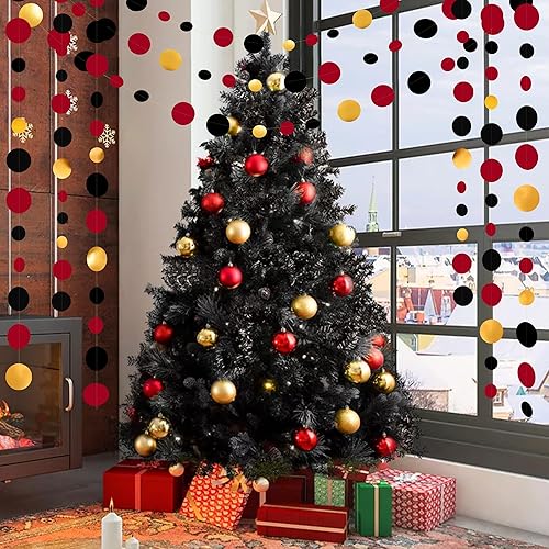 Miniatura 8 de pinkblume Guirnalda de lunares de puntos circulares para fiestas, papel de lunares colgante, papel de polka dorado negro rojo para graduación