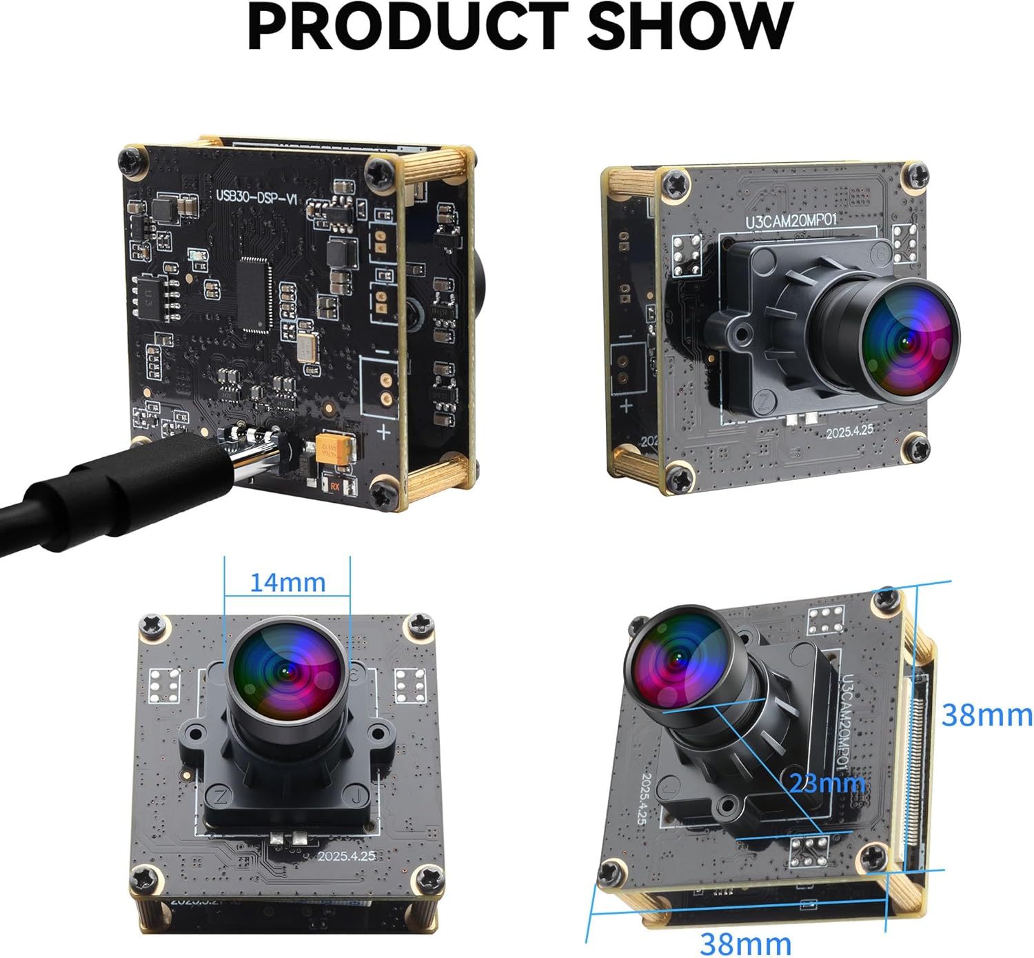 20MP USB Camera 4K 30fps USB3.0 Type-C Webcam,3840P High Resolution Camera with 95° Wide Angle No Distortion Lens, Plug & Play for Windows Linux Mac PC Jetson Nano Industrial Machine Vision