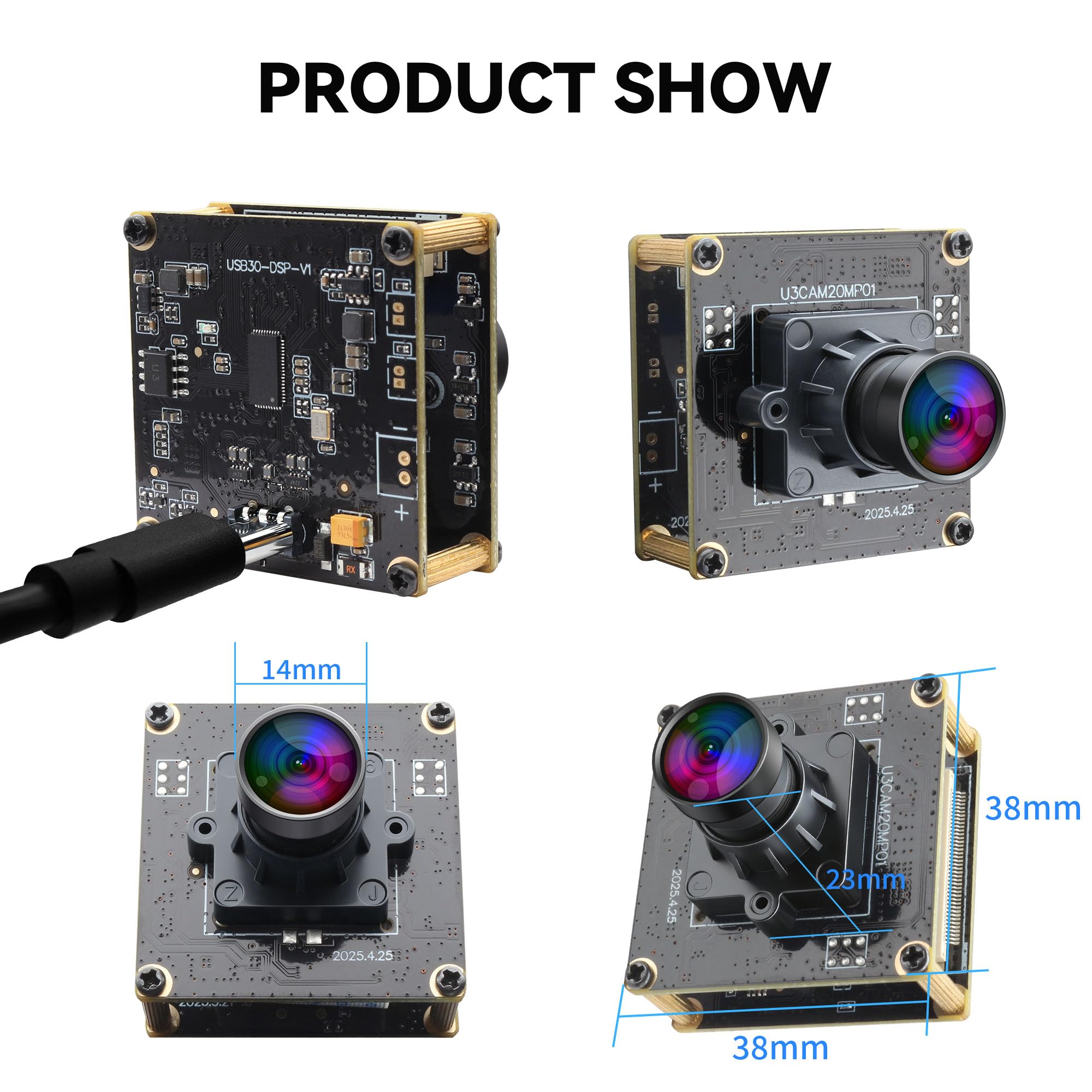 ELP 20MP USB-Kamera 4K 30fps USB 3.0 Typ-C Webcam 3840P Weitwinkelobjektiv für Windows Linux PC