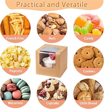 BOOMIBOO 25 Pack Individual Cupcake Containers, Cupcake Boxes with Window, Food Grade Cupcake Holders with Inserts, Stackable Deep Cupcake Carrier Easy Transport and Presentation (Brown)