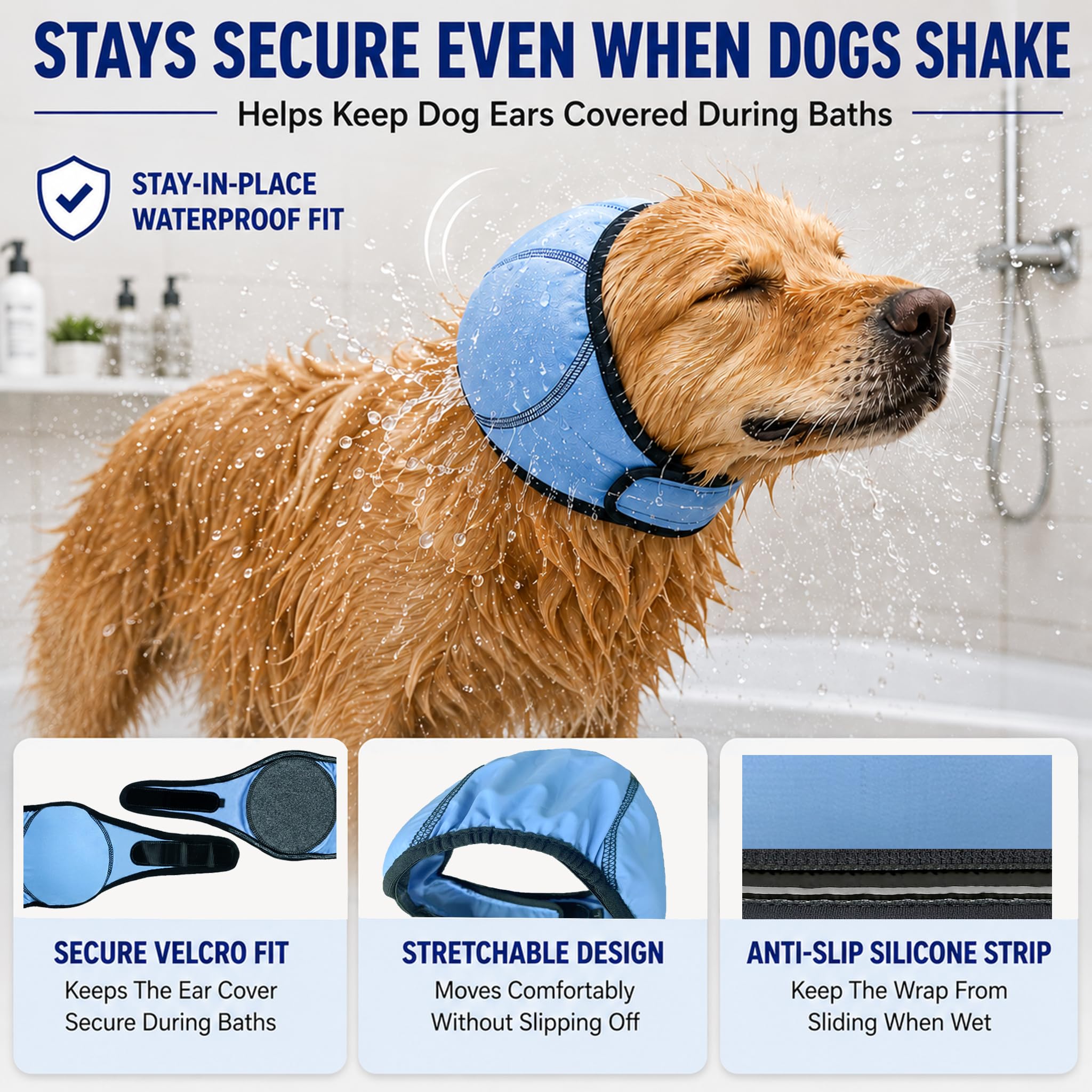 HOFi Fundas para orejas de perro para baño: protección impermeable para bloquear el 99% del agua