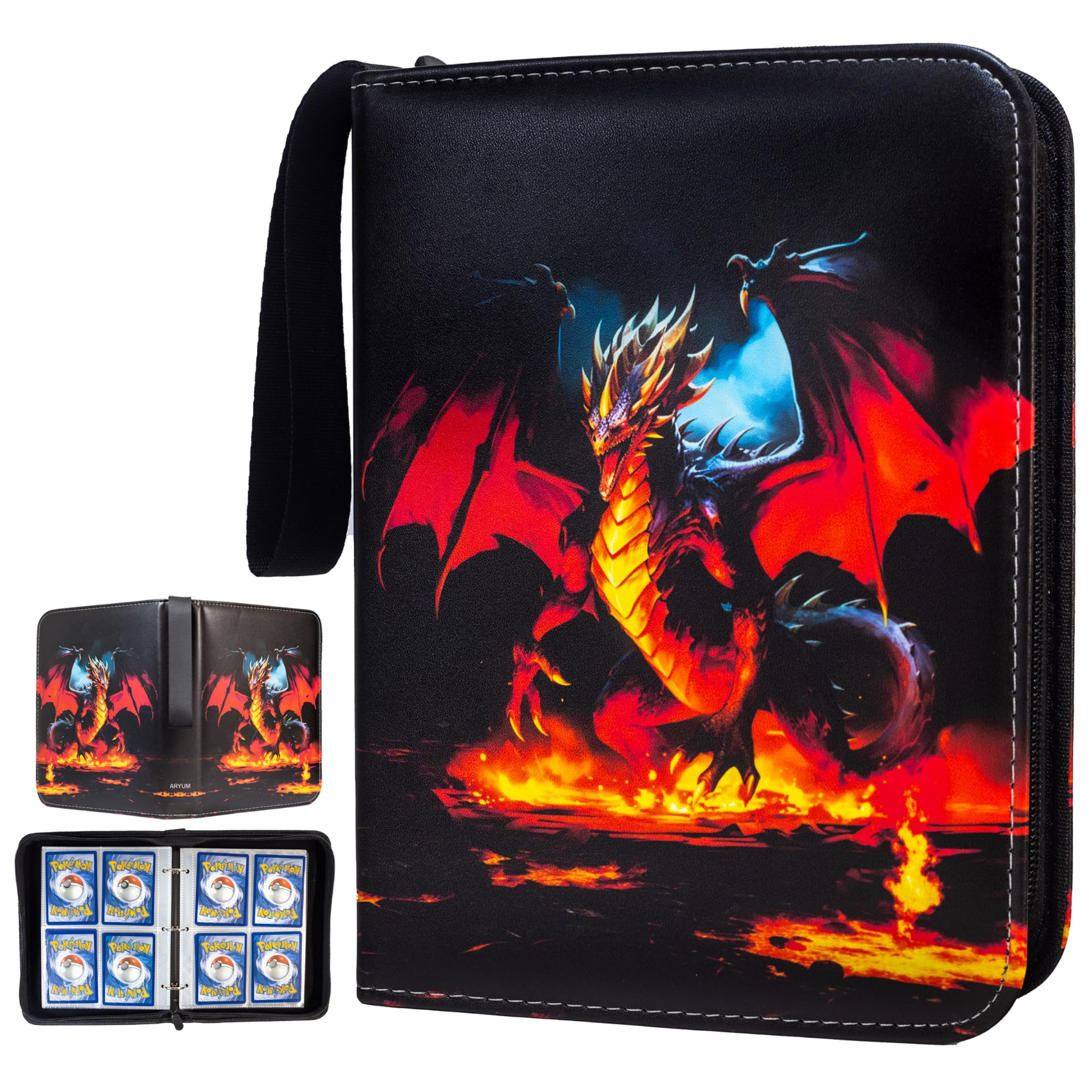 ARYUM Scrapbook for Pokemon Cards, 440 Cards Scrapbook, 4 Pockets, 55 Pages Trading Card Album with Zip, Scrapbook Card Holder Book Folder, Dragon 440 Small
