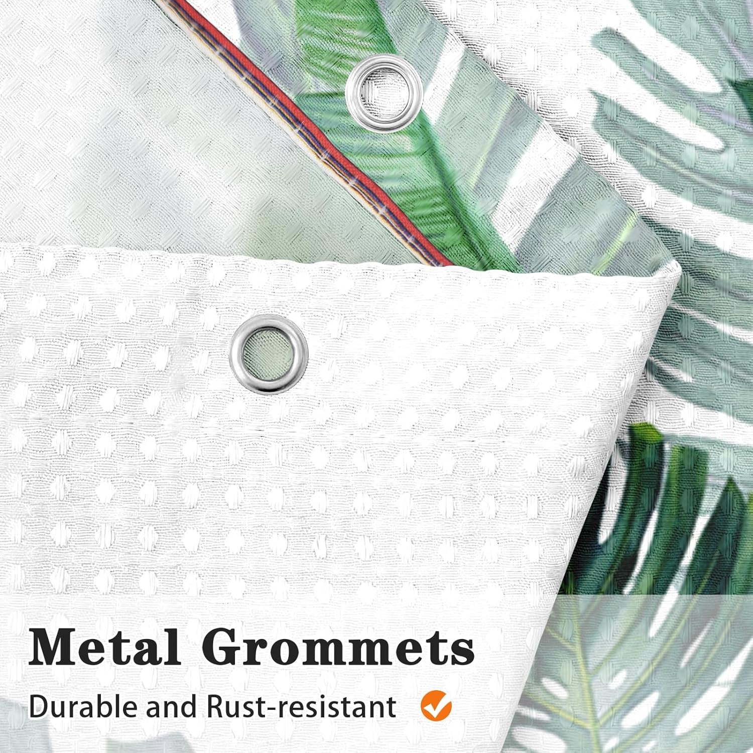 Green Tropical Palm Leaves Shower Curtain Set, Banana Leaf Bathroom Window Waffle Cloth Waterproof Shower Curtains for Bathroom Decor