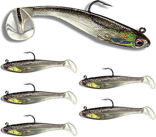 U.S.A. Bass Tackle - Patriot Shad - Cebos de natación con cola de pala, señuelos suaves pre-aparejados, imitación de pez cebo, cebo premium con