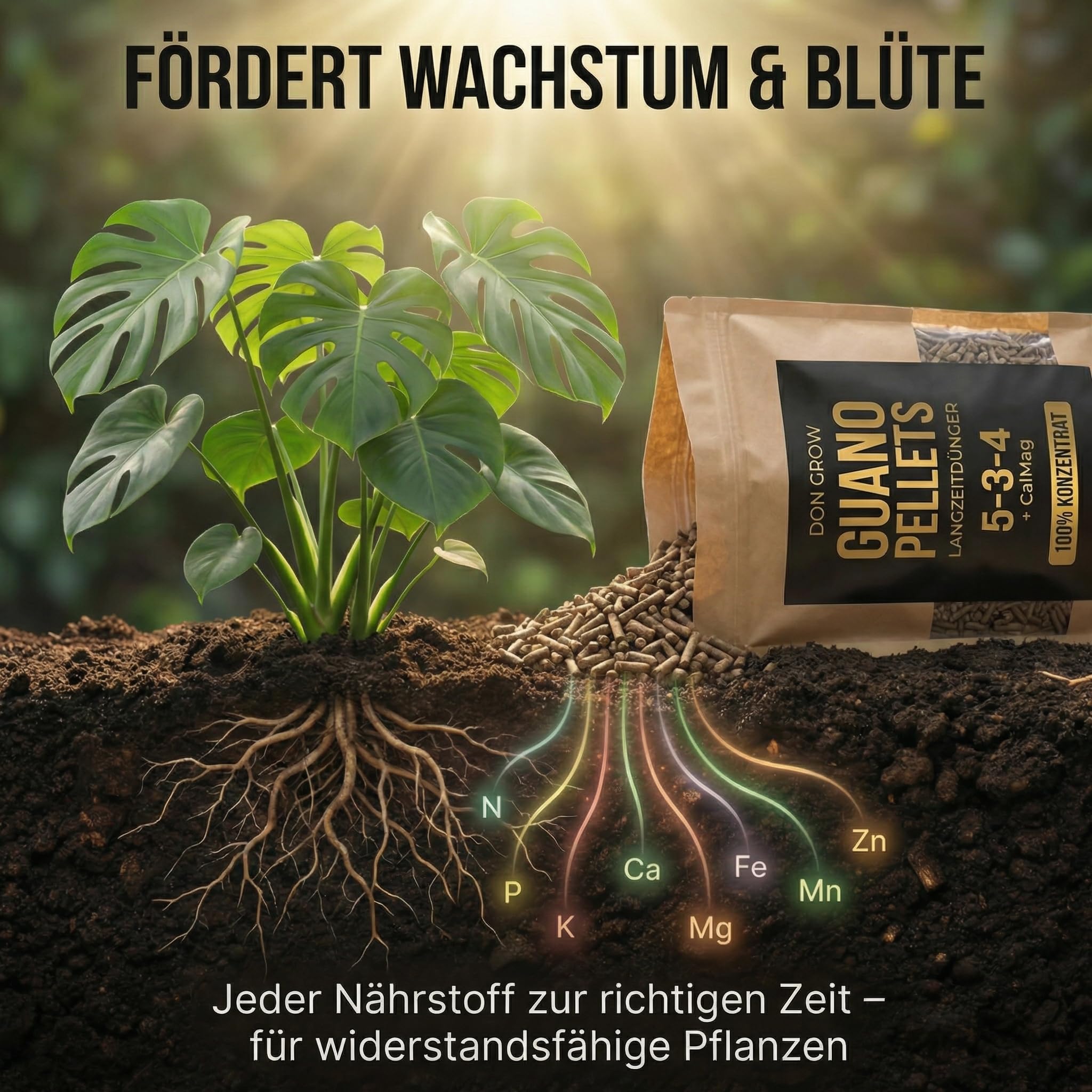 Bio Guano Pellets 5kg – Pflanzendünger & Hortensiendünger NPK 5-3-4 + CalMag – Organischer Langzeitdünger für Garten, Obstbäume & Zimmerpflanzen – Bodenaktivator | Don Grow