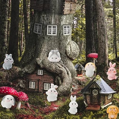 Miniatura 6 de Exasinine 24 piezas de mini conejitos de Pascua, conejito de resina, mini animales, jardín de hadas, adornos de paisaje de musgo en miniatura para