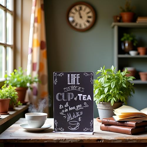 Miniatura 7 de ARTCLUB Placa de metal con texto en inglés "Enjoy Your Life" ("Life is Like a CUP of Tea") con texto en inglés "Enjoy Your Life", placa antigua con