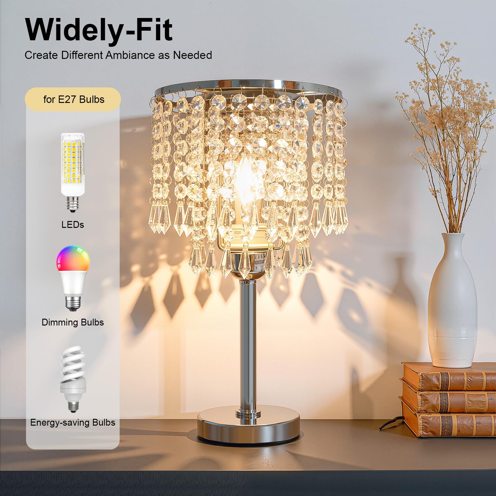 Lámpara de mesa de noche de cristal, 20 x 20 x 38 cm, 100 W, cómoda de usar, lámpara de mesa de cristal con interruptor de botón, chasis estable, lámpara de mesa para el hogar para estudios, salón