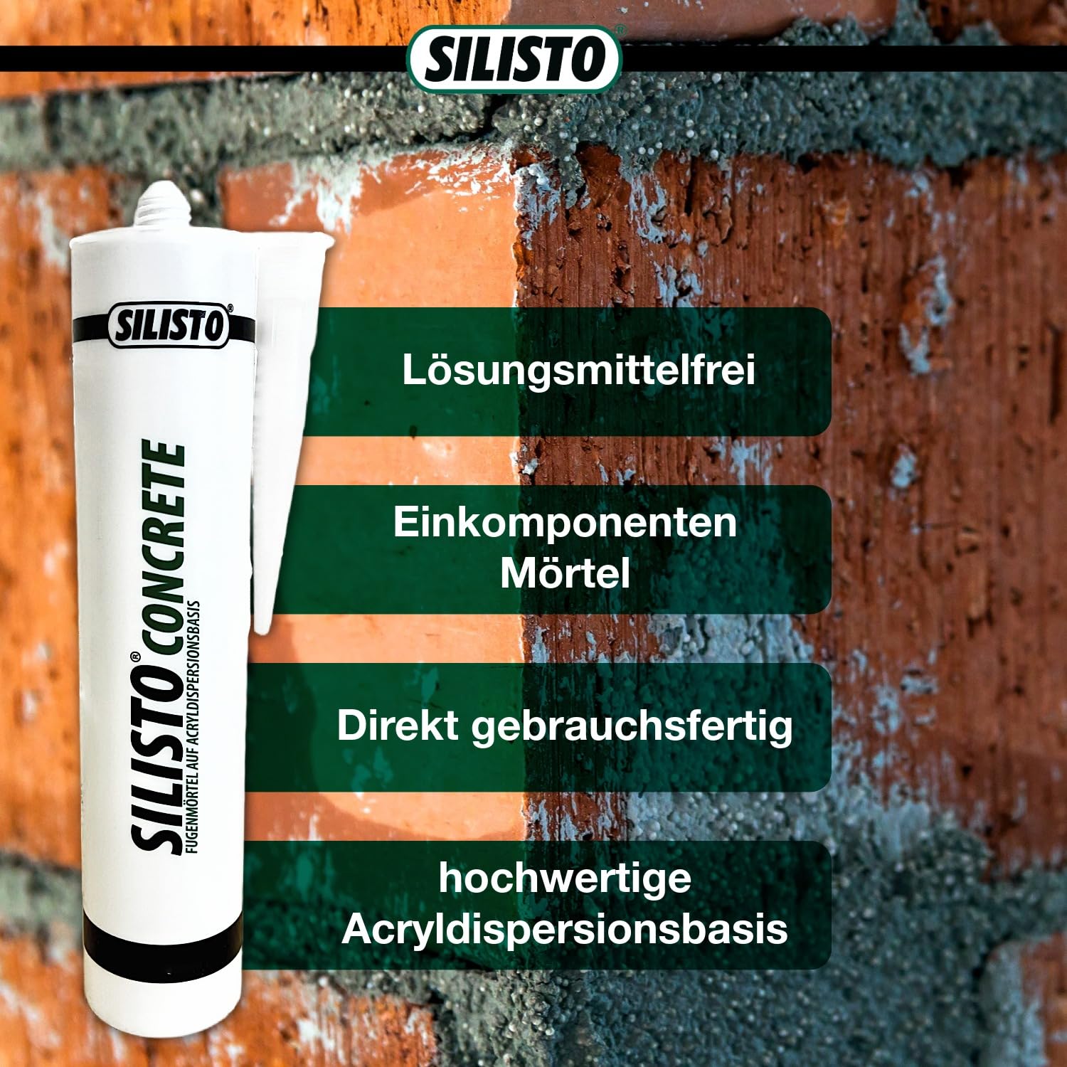 SILISTO® CONCRETE Fugenmörtel 5x 310 ml Grau + Pistole – Gebrauchsfertige Spachtelmasse für Beton & Mauerwerk – Rissfüller & Reparaturmörtel – Überstreichbar, UV-beständig & Lösemittelfrei