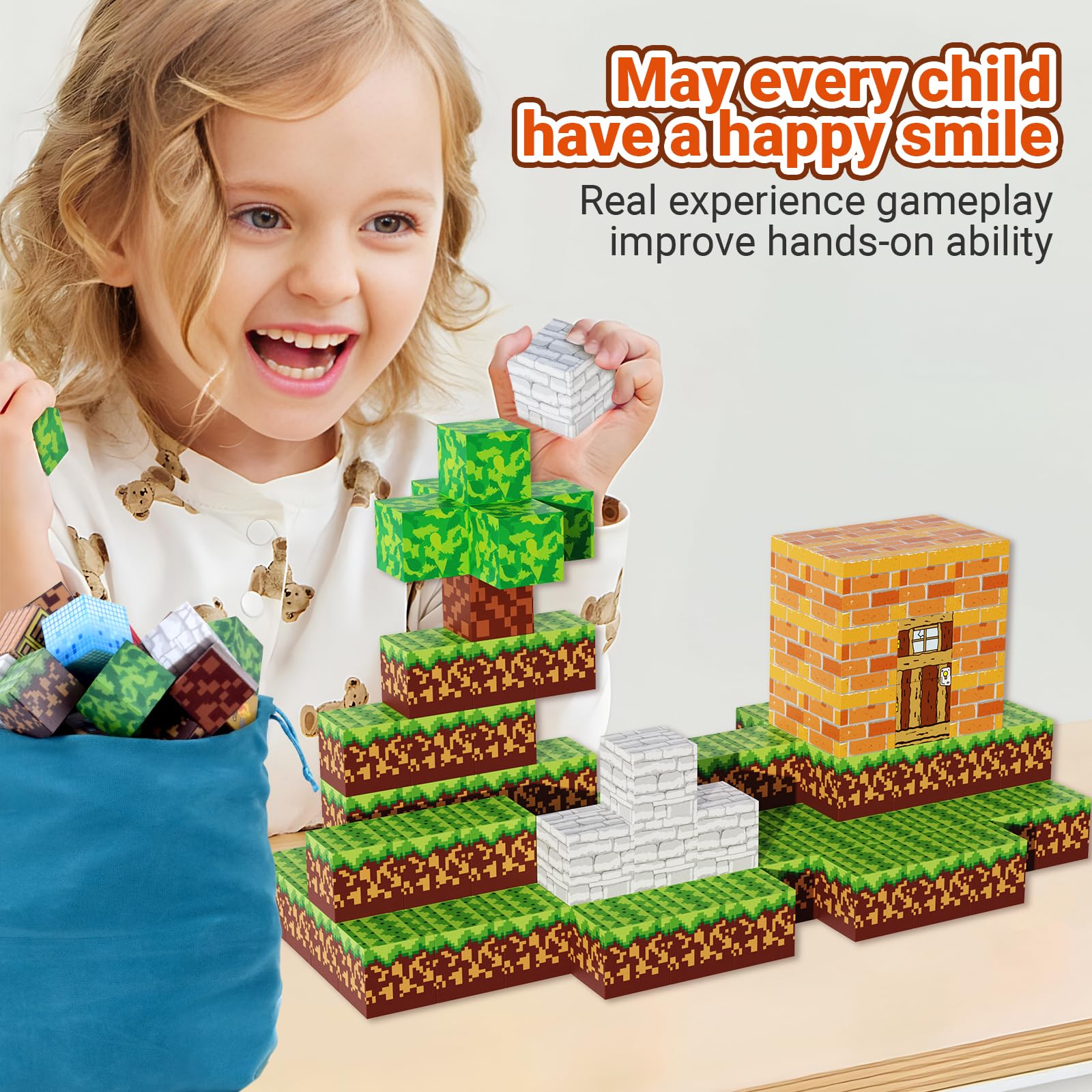 Jooyflares Blocchi Magnetici 100 Pezzi 2,5 cm – Forti Magneti Montessori Giocattolo per Bambini dai 4 Anni, Giocattolo Magnetico Creativo a Tema Foresta Regalo