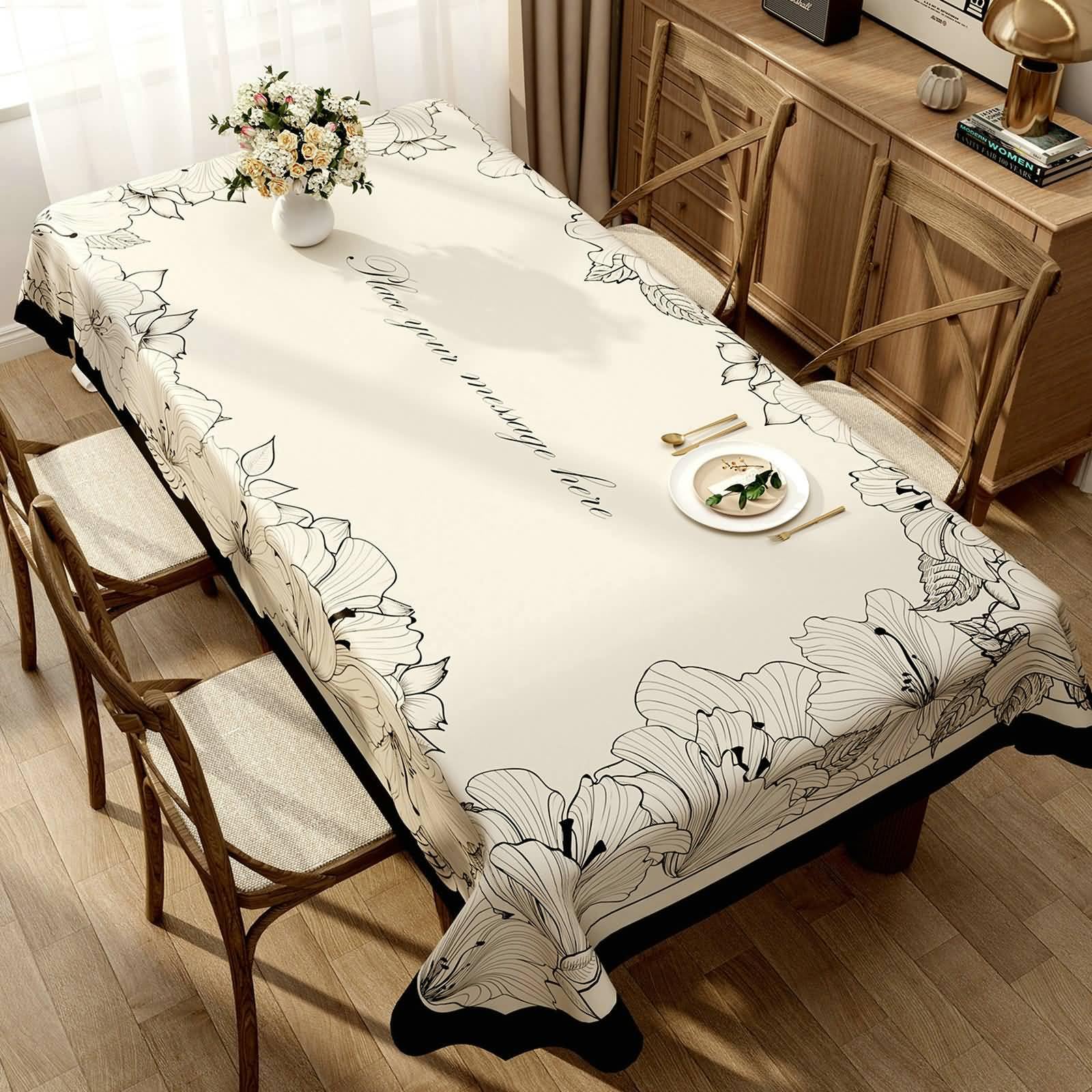 PVC Tischdecke Mit Muster, Beige Schwarz | 140x220cm