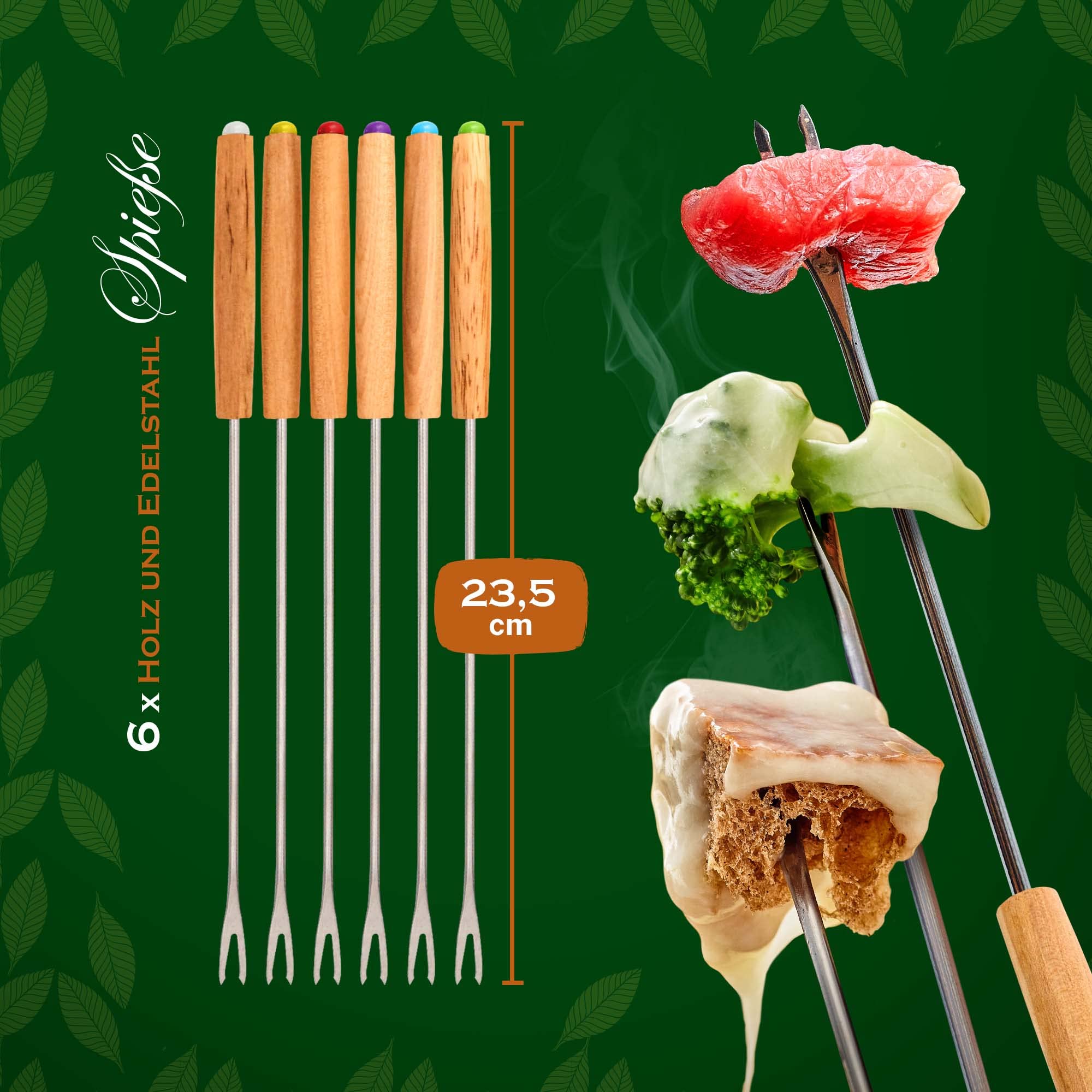 Gusseisen Fondue Set für 6 Personen - 2 Liter - Fondueset 9-teilig mit Brenner und 6 Gabeln - mit Emaille-Beschichtung - geeignet für Käsefondue Schokofondue Fleischfondue Gemüsefondue