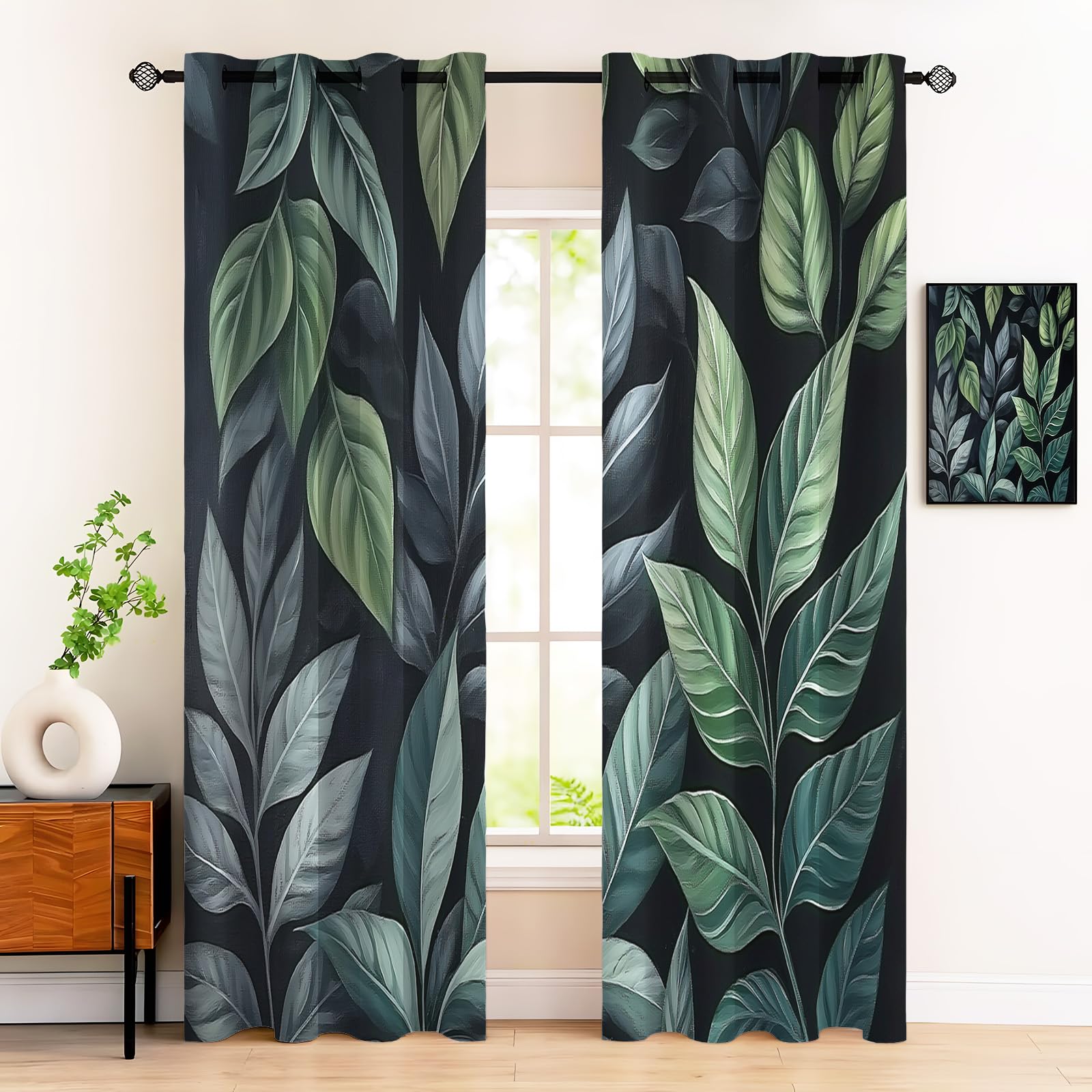 Rideaux isolants anti froid pour salon et chambre avec motif végétal 3D