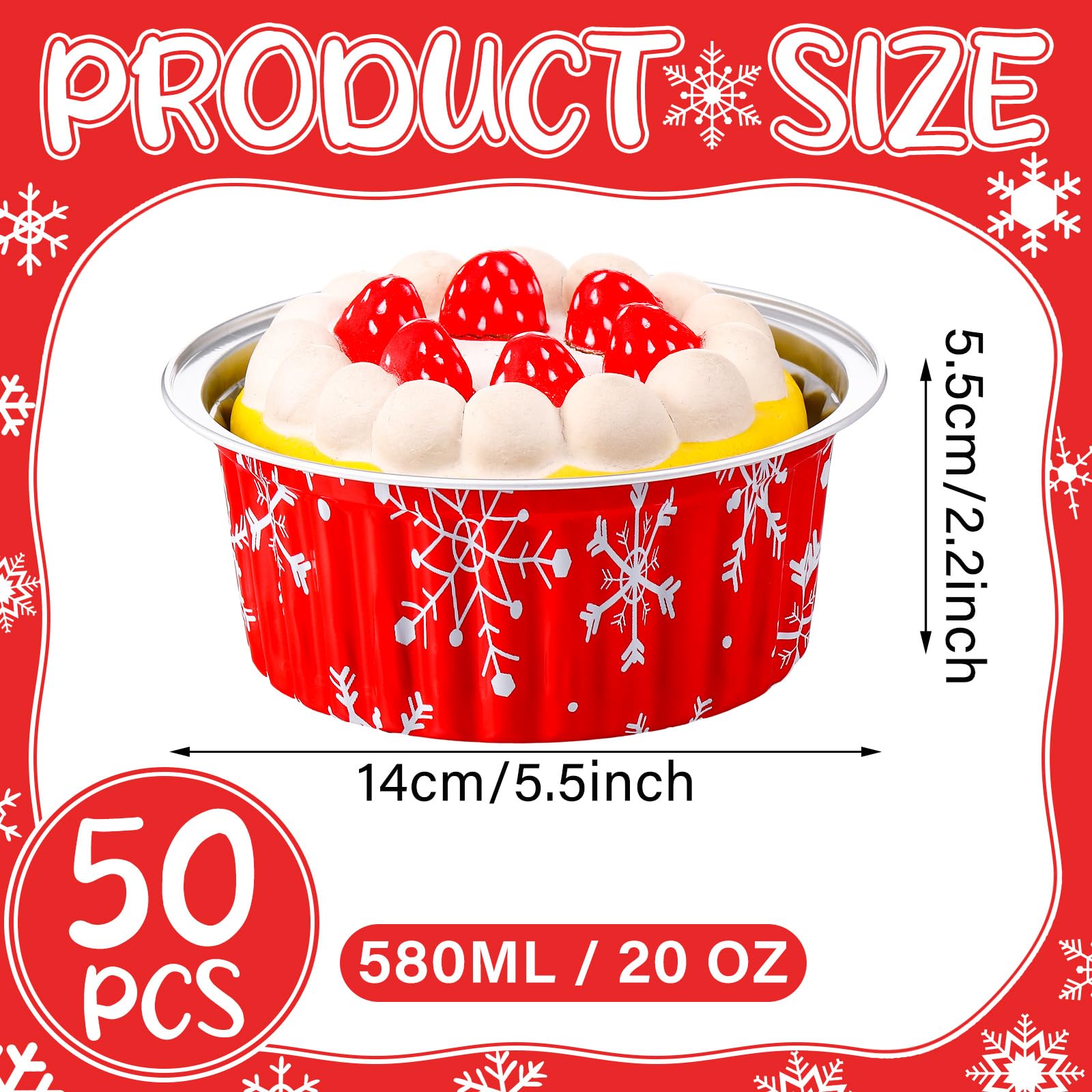 Ziliny 50 Stück 0,5 kg Weihnachts-Kastenformen mit Deckel, Weihnachtsschneeflocke, Aluminium, Brotbackformen, extra groß, 580 ml, Einweg-Kuchenformen, Backformen, Cupcake-Blechbehälter zum Backen von