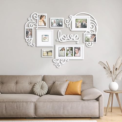 J.M.Deco Marcos de fotos vintage, paquete de 7 marcos de fotos en forma de corazón, marcos de fotos universitarios, marcos de fotos de San Valentín