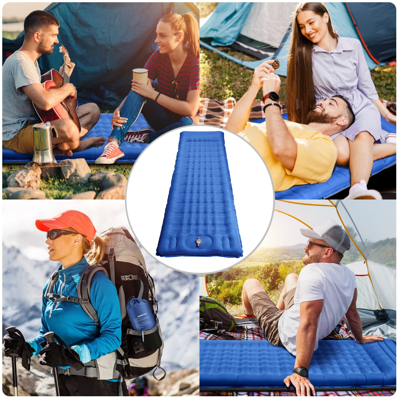 Matelas de Camping, 12CM D'épaisseur Tapis de Couchage avec Oreiller et Pompe à Pied, Couchage D' air Ultraléger, Ripstop, Anti-Fuite, Étanche, Matelas Gonflable pour Camping, Voyage, Randonnée