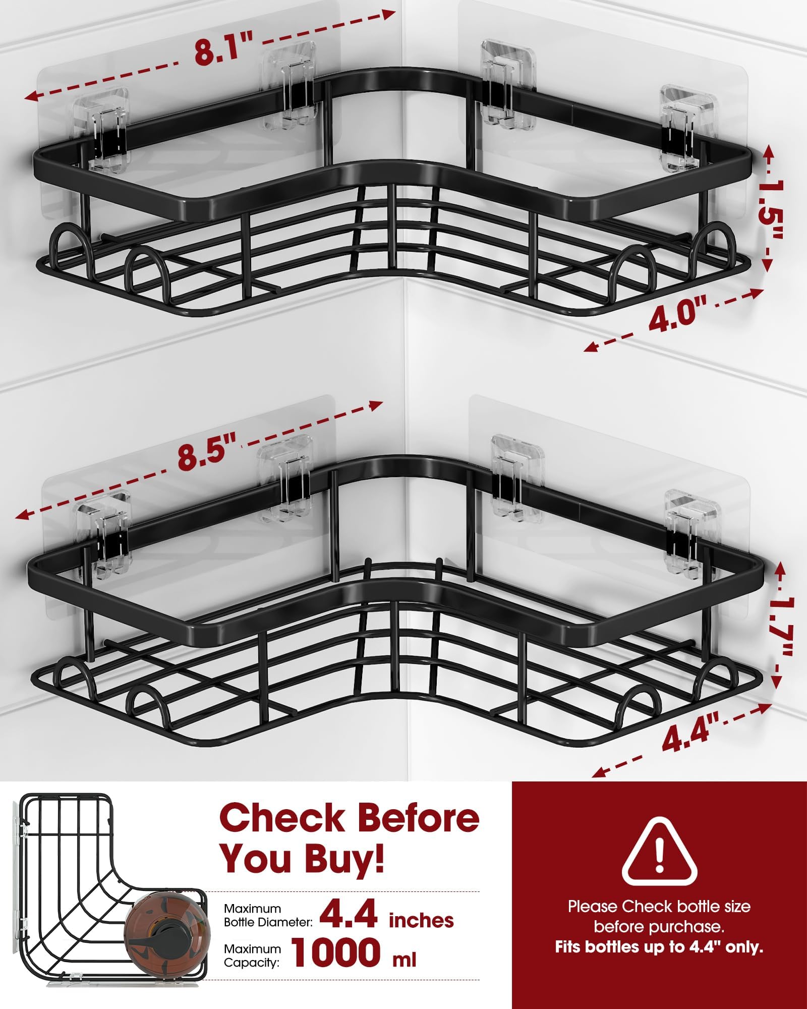 Sakugi Corner Shower Caddy - No Drill Bathroom Shelves -3