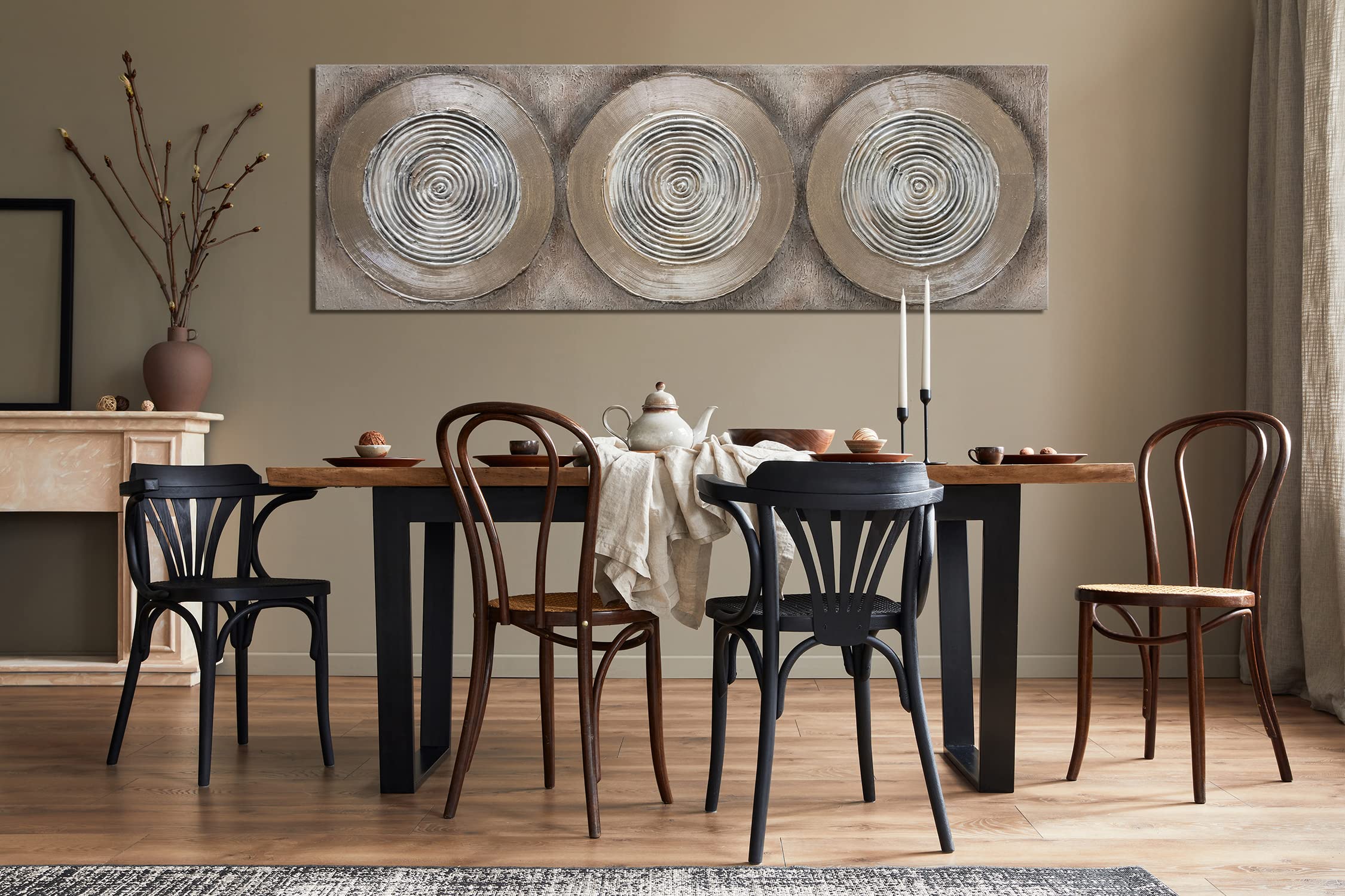 YS-Art Abstrakt Acryl Gemälde auf Leinwand Balance II handgemalt Wandbilder Wohnzimmer modern Wohndekor Design Bild braun grau horizontal echte Kunst 150x50 cm