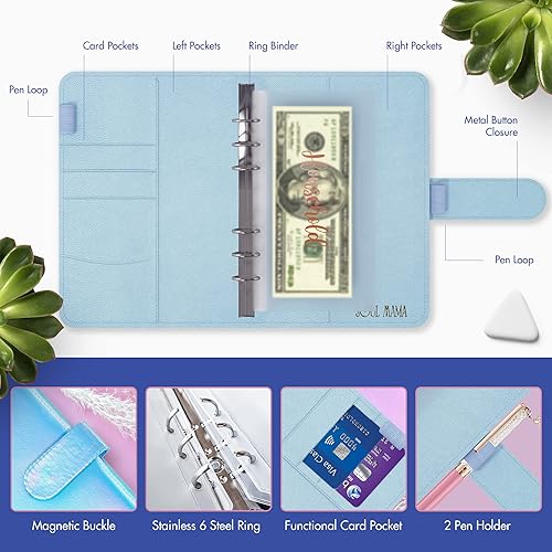 Vista 23 de SOUL MAMA Carpeta de presupuesto con sobres de efectivo, organizador de dinero rosa, sobres de efectivo A6 para presupuesto, ahorro de dinero